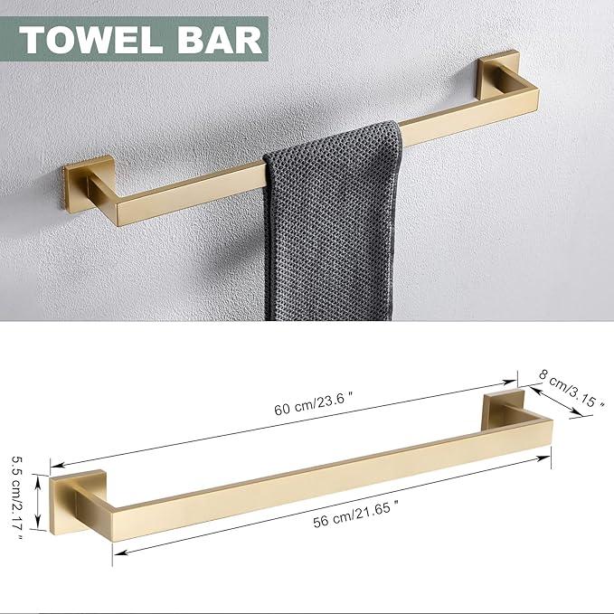 Brushed Gold Bathroom Towel Bar Sets Premium Stainless Steel 4-Piece Bathroom Hardware Set Wall Mounted Square Bathroom Accessories Kit - ModernBath