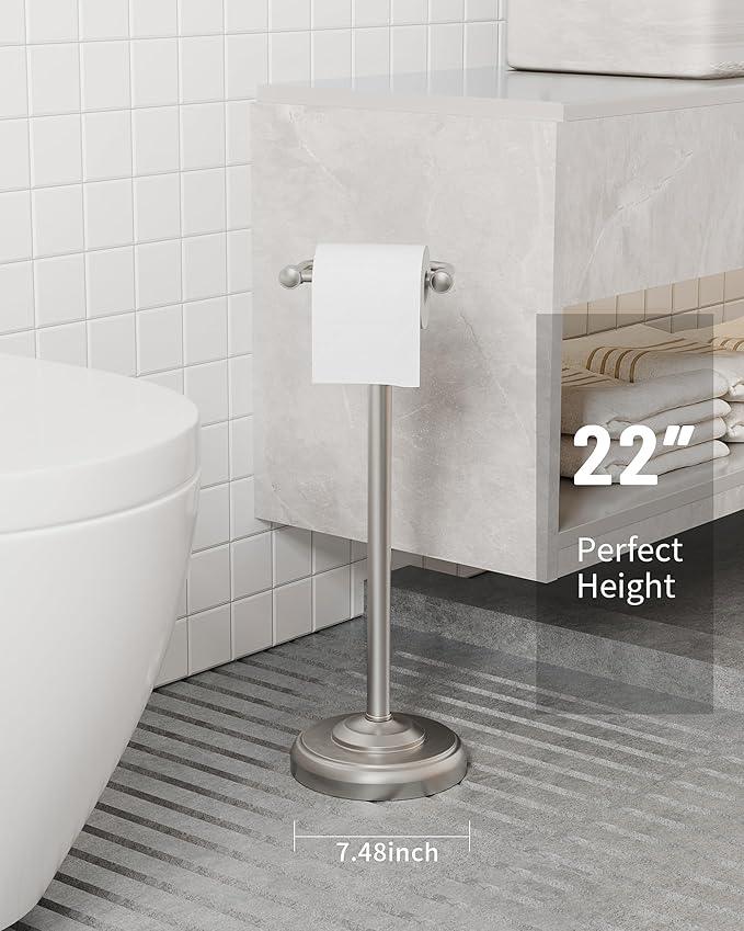 Toilet Paper Holder Stand, Brushed Nickel Toilet Paper Holder Free Standing, Post Pivoting Design & Stable Weighted Base SUS304 Stainless Steel for Bathroom(Mega Roll) - ModernBath