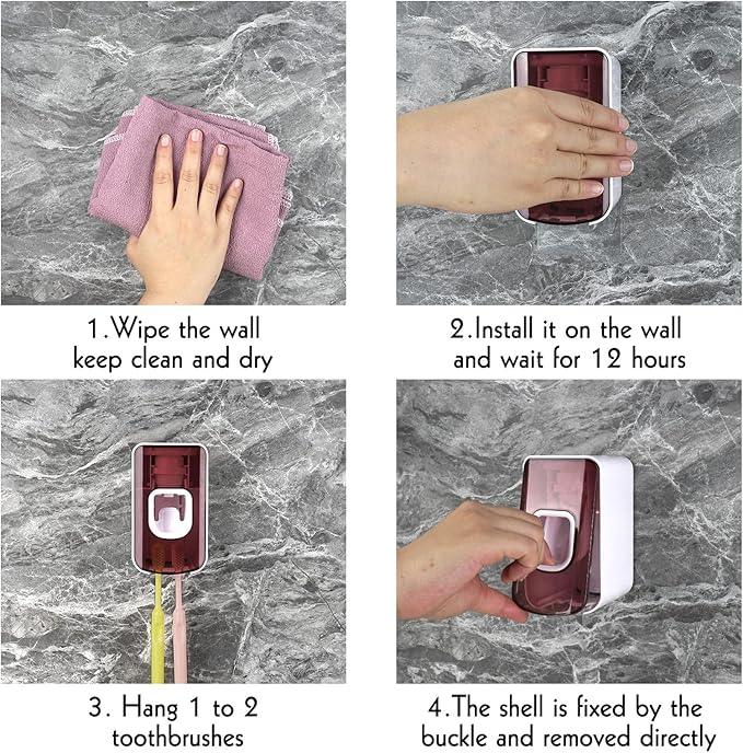 2 Slot Toothbrush Holder and Toothpaste Dispenser Wall Mounted, Automatic Toothpaste Squeezer, 2 in 1 Tooth Brush Toothpaste Organizer for Shower (Red) - ModernBath