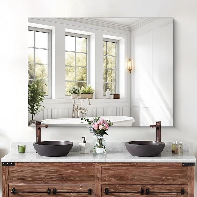 KOCUUY Frameless Mirror, 36"x48" Bathroom Mirror for Over Sink, Unframed Vanity Mirror, Large Rectangle Mirror for Bathroom, Bedroom, Living Room, Entryway, Upgraded Shatterproof - ModernBath