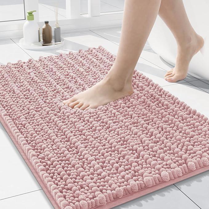 Arotive Luxury Chenille Bathroom Rug Mat, Extra Soft Thick Absorbent Shaggy Bath Rugs, Non-Slip Machine Wash Dry, Plush Bath Mats for Bathroom, Shower and Tub, 24x16, Dirty Pink - ModernBath