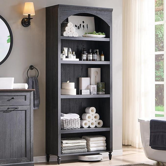 76" Tall Arched Bathroom Storage Cabinet, 5 Tiers Large Farmhouse Arched Cabinet w/Adjustable Shelves, Modern Wooden Storage Cabinet for Bathroom, Living Room, Entryway, Study Room (Dark Grey) - ModernBath