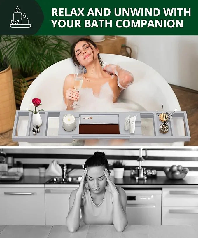 ROYAL CRAFT WOOD Premium Foldable Bathtub Tray - Expandable Bath Tray for Tub - Luxury Bathtub & Bathroom Accessories - ModernBath