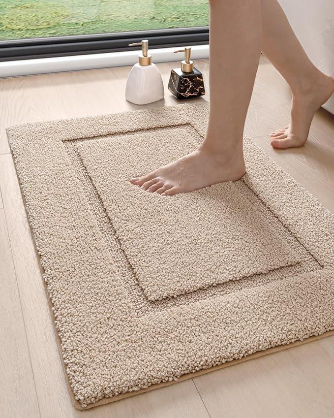 DEXI Bathroom Rugs 32x20, Washable Non Slip Bath Mat for Shower Floor, Absorbent Quick Dry Bathmat with Rubber Backing, Ultra Soft Plush Carpet for Tub, Beige - ModernBath