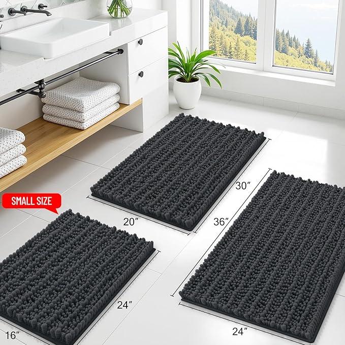 Smiry Bathroom Rugs Mat 47x24, Extra Soft Absorbent Chenille Bath Rugs, Non Slip Rubber Backing Machine Washable Quick Dry Bath Mats for Bathroom Floor, Tub, Shower, Home Decor Accessories, Dark Grey - ModernBath
