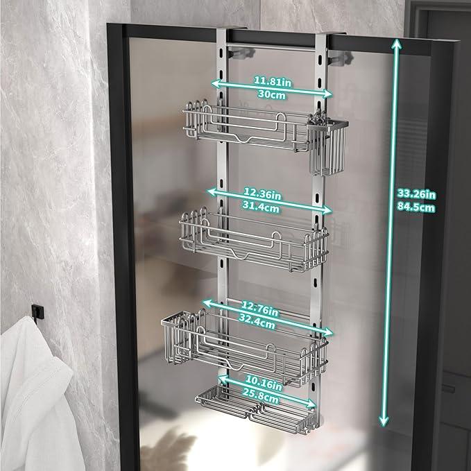 HapiRm Hanging Shower Caddy Organizer - Shower Shelf with 22 Hooks and 2 Toothbrush Holders, No Drilling Adjustable Hanging Bathroom Organizer - Silver - ModernBath