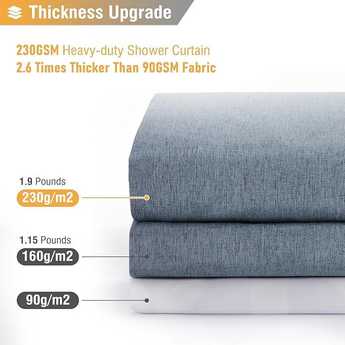 BTTN Fabric Shower Curtain, Linen Textured Heavy Duty Polyester Cloth Shower Curtain Set with Plastic Hooks, Blue Grey, 72" W x 72" L (Pack of 1) - ModernBath