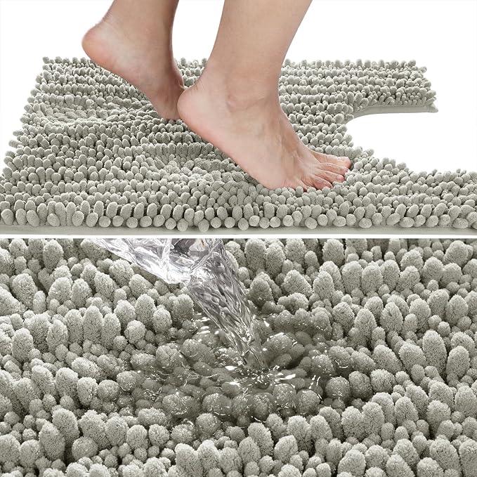 Yimobra Toilet Rug U Shaped Washable 24x20 Inch - Ultra Soft Absorbent Chenille Bath Rugs for Toilet, Quick Dry & Machine Washable, Non Slip Contour Bathroom Mat, Sand - ModernBath