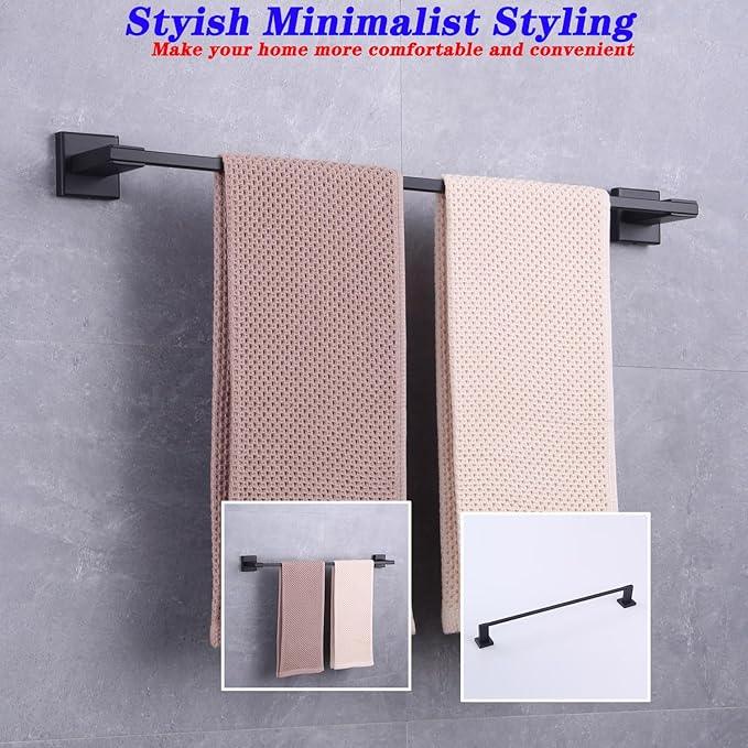 GERZWY Matte Black Towel Bar, 24 Inch Bathroom Wall Mounted Towel Rail, Hand Towel Holder, Stainless Steel JG1901A60-BK - ModernBath