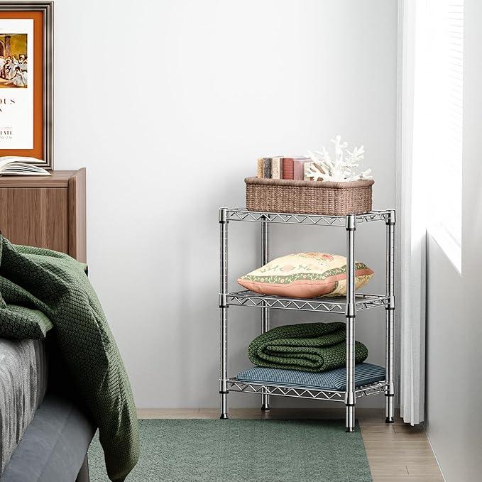 750 lbs 3 Tier Shelf Metal Storage Shelves Wire Rack Closet Organizers with PP Board for Garage Kitchen Bathroom Laundry Chrome 11.8" D x 21.7" W x 28.6" H - ModernBath