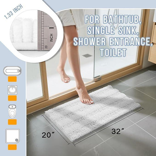 Yimobra Bathroom Rug Mat 32 x 20, Non Slip and Super Absorbent Bath Mat,Machine Washable Quick Dry,Ultra Plush Chenille Shower Rugs for Bathroom Floor Sink Tub and Shower Outside,White - ModernBath