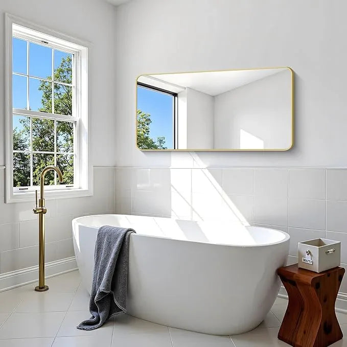 Gold Bathroom Mirror,24x48 inch Wall Mirror for Bathroom Wall Mounted,Round Rectangle Mirror for Bathroom Over Sink,Modern Frame for Home Decor Living Room,Bedroom Entryway,Horizontal/Vertical - ModernBath