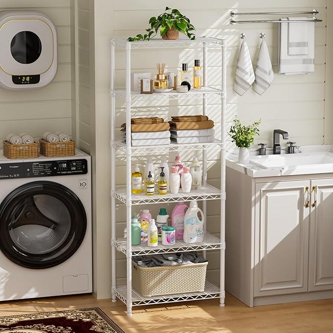 5 tire Shelves Storage Wire Shelving Unit Metal Shelf Adjustable Organizers Storage Shelving with Wheels for Bathroom Laundry Room Kitchen Pantry12”D x 22”W x 69”H White - ModernBath