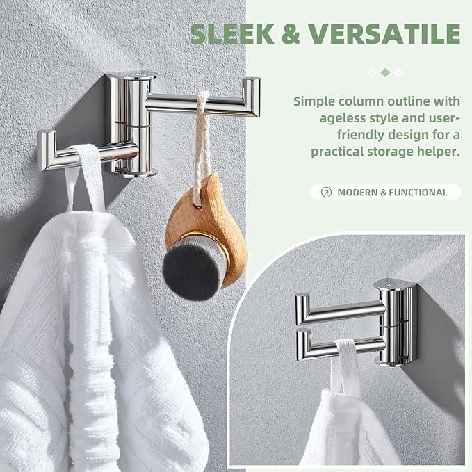 Angle Simple Swivel Robe Hook Polished Chrome, 304 Stainless Steel Bathroom Towel Double Hook for Wall - ModernBath