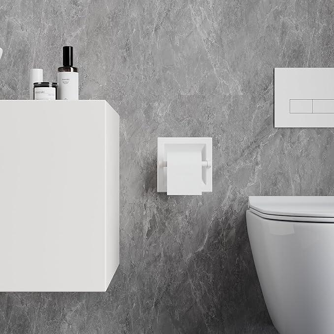 Recessed Toilet Paper Holder White,Pivoting Toilet Tissue Holder,Made of SUS304 Stainless Steel, in Wall Toilet Paper Holder with Bracket - ModernBath