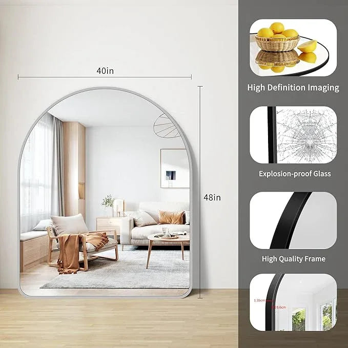 FORBATH Large Arched Wall Mirror 48x40 Inch, Silver Arch Bathroom Mirror with Aluminum Frame, Arched Mirror for Dresser, Fireplace,Entryway,Home Decor,Hanging or Leaning Against Wall - ModernBath
