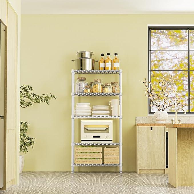 IZEUK 5 Tier White Metal Storage Shelves, Heavy Duty Wire Shelving Rack for Garage, Kitchen, Bathroom, Laundry, or Closet Organization, 1250 lbs Capacity, 11.8" D x 29.5" W x 59.5" H - ModernBath