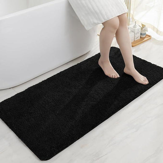 COSY HOMEER Bathroom Rugs Mat 24”x48” Absorbent Non-Slip Bath Mat Plush Shaggy Machine Washable Bath Rugs Soft Polyester Bath Mats for Bathroom Floor,Tub and Shower,Black - ModernBath