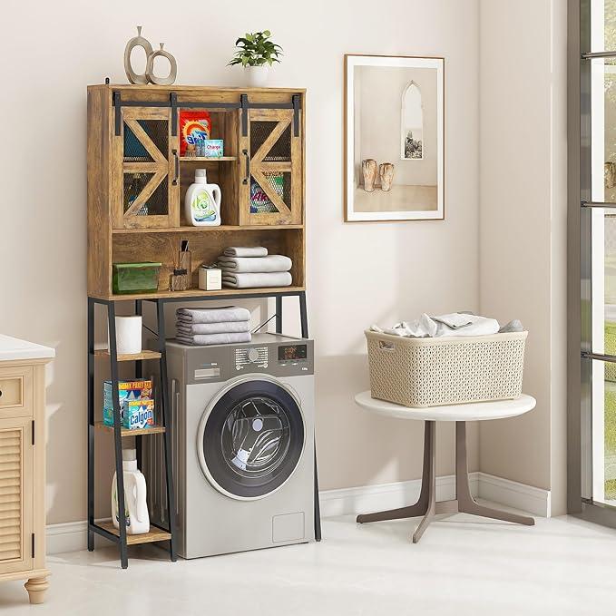 Vabches Over The Toilet Storage Cabinet, Farmhouse Storage Cabinet Over Toilet with Sliding Barn Door，Home Space-Saving Toilet Rack, for Bathroom, Restroom, Laundry，Brown - ModernBath