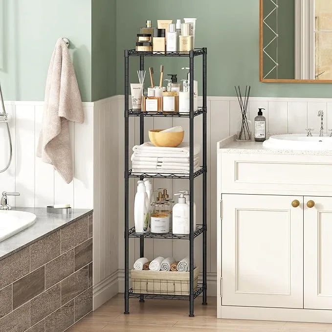 HOMEFORT Storage Shelves, 5-Wire Shelving, Metal Shelving Unit Adjustable Storage Shelves Rack for Kitchen, Pantry, Bathroom, Black, 11.4" W x 11.4" D x 46" H - ModernBath