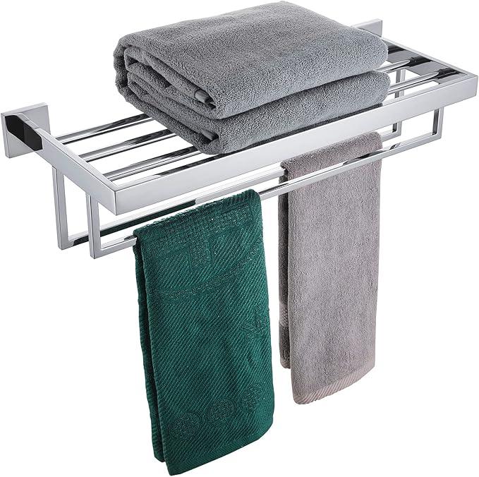 KOKOSIRI 24'' Bathroom Towel Shelf Chrome Towel Rack with Two Bath Towel Bars SUS304 Stainless Steel Wall Mounted, Polished Finish, B6003CH - ModernBath