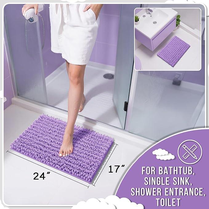 Yimobra Bathroom Rugs Non Slip Washable - Ultra Soft Absorbent Chenille Bath Mat, Quick Dry Shaggy Floor Carpet for Tub Shower, Lavender Home Decor Accessories, 24x17 Inch - ModernBath