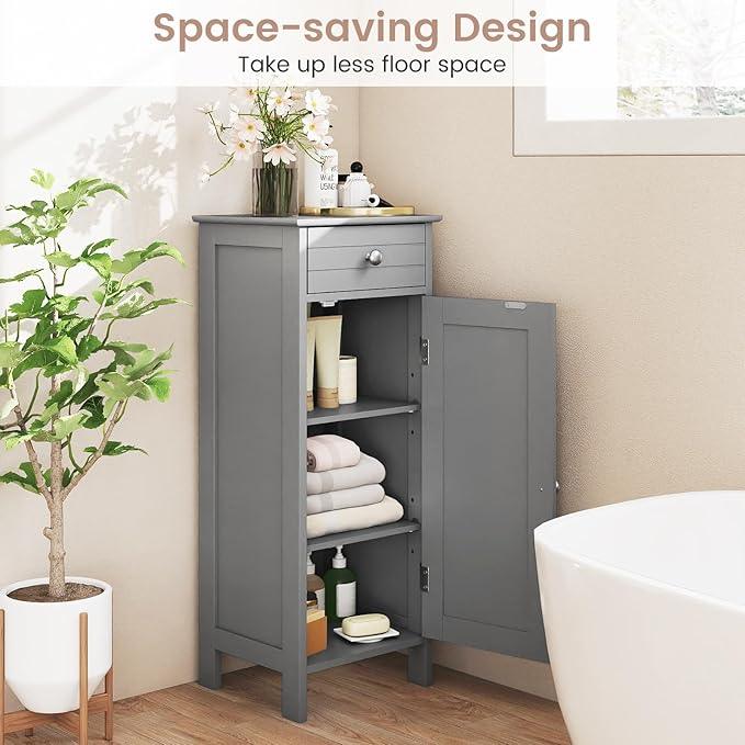 GLACER Floor Storage Cabinet, Multifunctional Bathroom Storage Cabinet with 2 Adjustable Shelves, Ideal for Bathroom, Living Room, 14 x 12 x 34.5 inches (Grey) - ModernBath