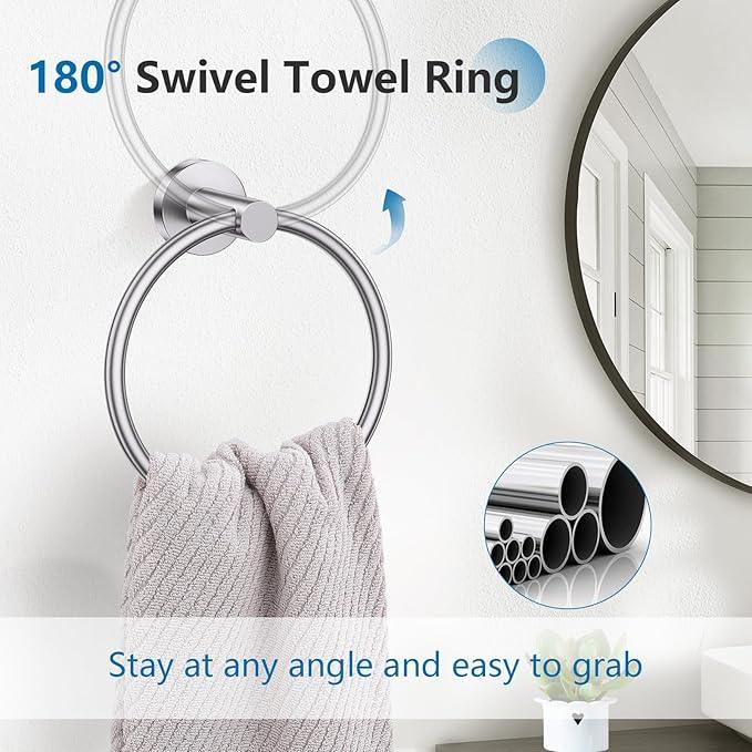TNOMS Brushed Nickel 5 Pieces Towel Bar Set Bathroom Hardware Set Upgraded Toilet Paper Holder with Shelf,Towel Holder Set for Bathroom Stainless Steel Wall Mounted 23.6 Inch - ModernBath