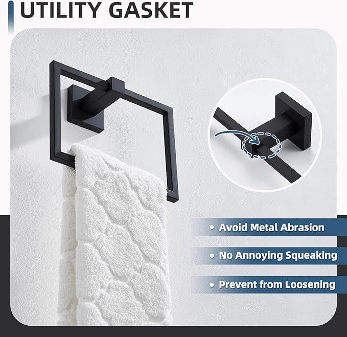 Angle Simple Square Towel Ring Matte Black, SUS 304 Stainless Steel Bathroom Swivel Hand Towel Holder Rack 7.09 Inches, Wall Mount - ModernBath