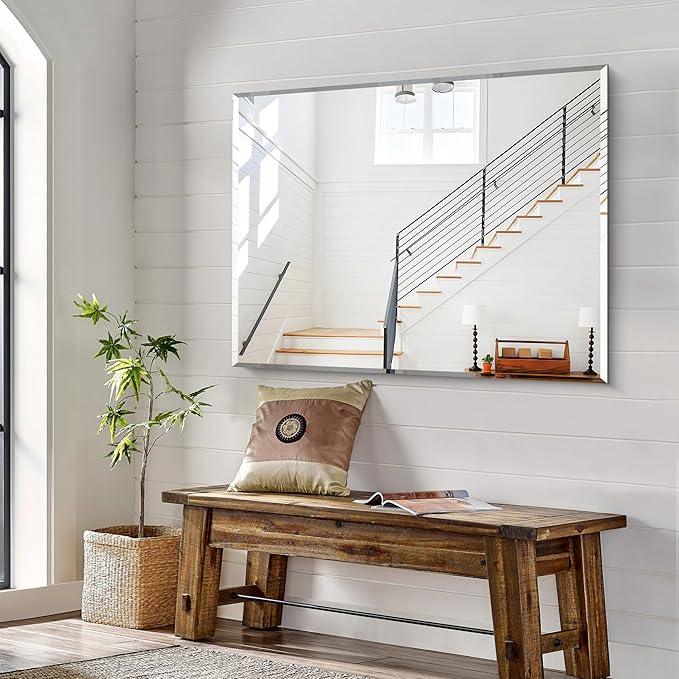 KOCUUY Beveled Mirror, 48x36 Inch Large Frameless Bathroom Mirror for Over Sink, Upgraded Shatterproof Beveled Unframed Design Mirror for Bathroom, Bedroom, Hang Horizontal/Vertical - ModernBath