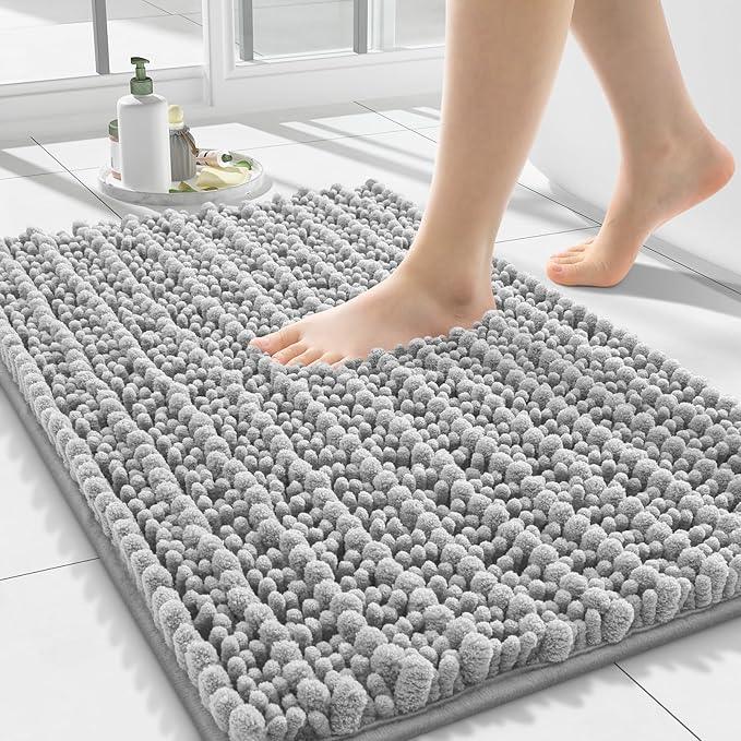 Smiry Bathroom Rugs Mat 24x16, Extra Soft Absorbent Chenille Bath Rugs, Non Slip Rubber Backing Machine Washable Quick Dry Bath Mats for Bathroom Floor, Tub, Shower, Home Decor Accessories, Light Grey - ModernBath