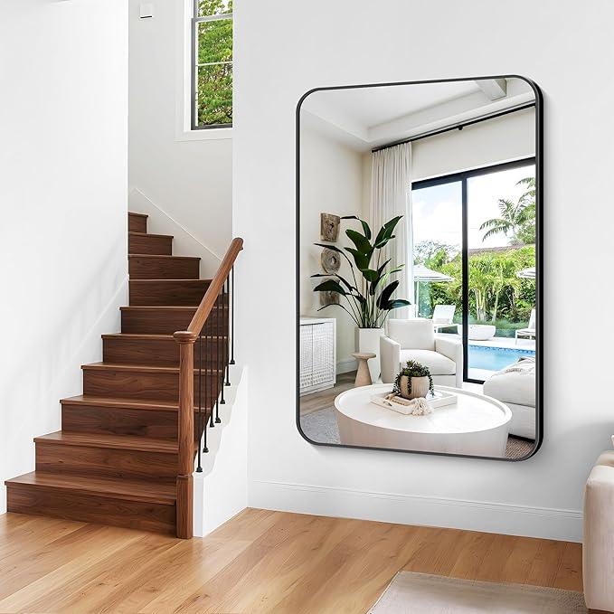 CIVENO Large Bathroom Mirror, 60 x 40 inch Black Rectangle Mirror, Metal Framed Rectangular Vanity Mirror, Rounded Corner Wall Mounted Mirror for Over Sinks Bedroom Living Room Horizontal/Vertical - ModernBath