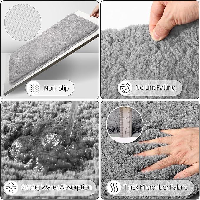 XLHOMO Bathroom Accessory Set–Bathroom Set with Shower Curtain and Rugs, No Slip Bathroom Rugs Super Absorbent, Grey Ombre Waterproof Shower Curtain with Hooks, Gray Bathroom Sets Complete for Home - ModernBath