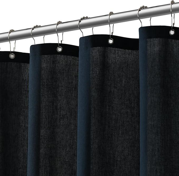 Jowels Navy Blue Linen Shower Curtain, Boho Farmhouse Shower Curtain Set for Bathroom, 200GSM Luxury Weighted Water Resistant Fabric Textured Shower Curtains with 12 Metal Hooks, 72Wx72H - ModernBath