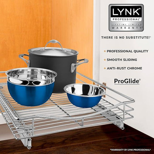 LYNK PROFESSIONAL® Pull Out Cabinet Organizer, 17" x 18" Slide Out Drawers for Kitchen Cabinets - Sliding Pull-Out Pantry Shelves – Home Shelf Organizers - Lifetime Ltd. Warranty, Chrome - ModernBath