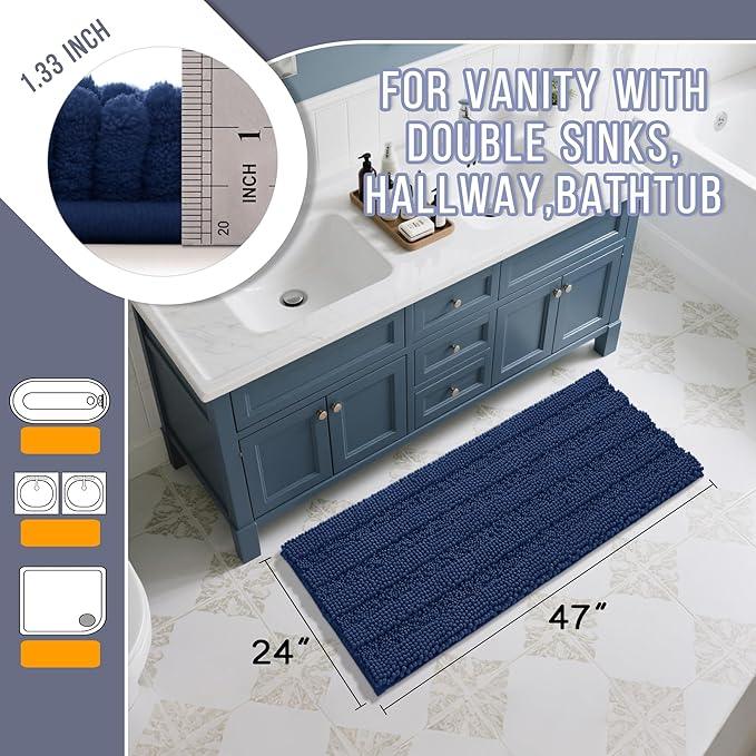 Yimobra Bathroom Rug Mat 47 x 24, Non Slip and Super Absorbent Bath Mat,Machine Washable Quick Dry,Ultra Plush Chenille Shower Rugs for Bathroom Floor Sink Tub and Shower Outside,Navy Blue - ModernBath