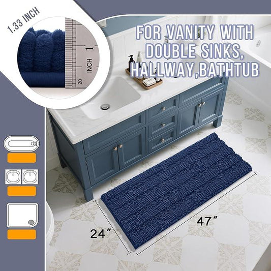 Yimobra Bathroom Rug Mat 47 x 24, Non Slip and Super Absorbent Bath Mat,Machine Washable Quick Dry,Ultra Plush Chenille Shower Rugs for Bathroom Floor Sink Tub and Shower Outside,Navy Blue - ModernBath