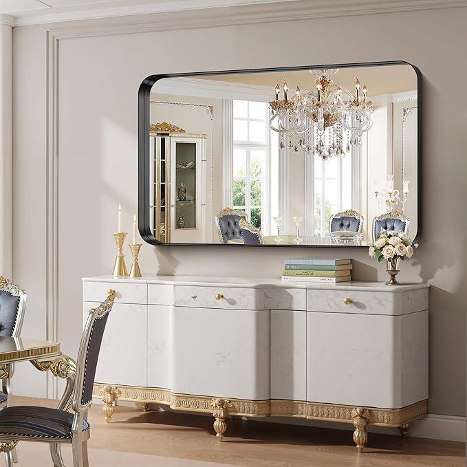 FORBATH 60x36 Inch Large Bathroom Mirror for Double Sinks, Brushed Black Deep Frame Wall Mirror with Rounded Corners, Anti-Rust Tempered Glass for Modern Farmhouse Vanity (Horizontal/Vertical) - ModernBath