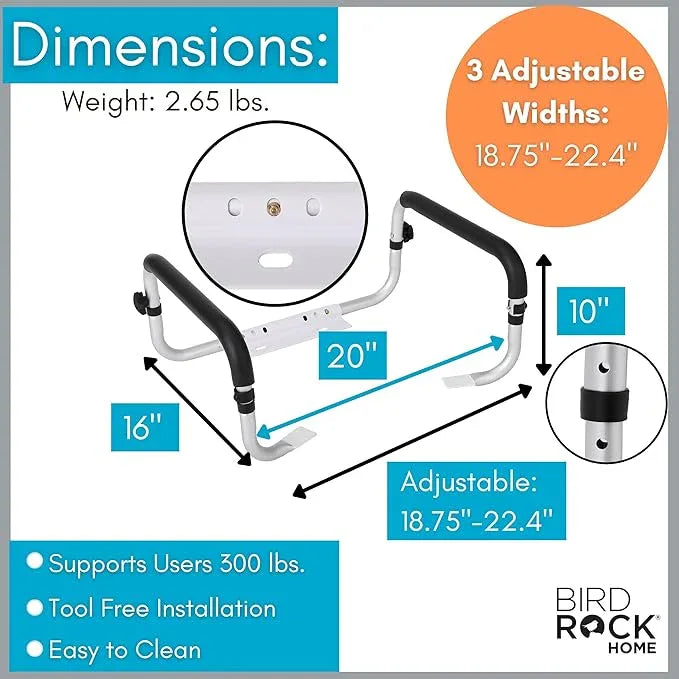 BIRDROCK HOME Toilet Seat Safety Rail for Seniors | Handrail Support Safety Frame for Bathroom | Easy Install - Elderly, Handicap, Bariatrics, Medical Disabled | Raised, Elevated, Assistance, Commode - ModernBath