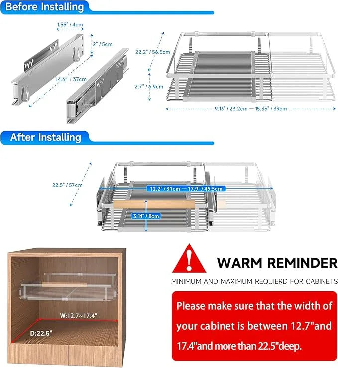 Pull Out Cabinet Organizer, 12.2~17.9"W x 22.5"D Expandable Pull Out Shelves for Kitchen Cabinets, Heavy Duty Metal Slide Out Pantry Shelves Sliding Shelf for Home Kitchen,Under Sink,Wardrobe - ModernBath