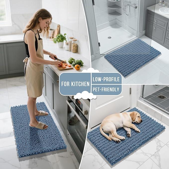 Yimobra Large Bathroom Rugs Non Slip Washable 36x24 Inch - Ultra Soft Absorbent Chenille Bath Mat, Quick Dry Shaggy Floor Carpet for Tub Shower, Denim Blue Home Decor Accessories - ModernBath