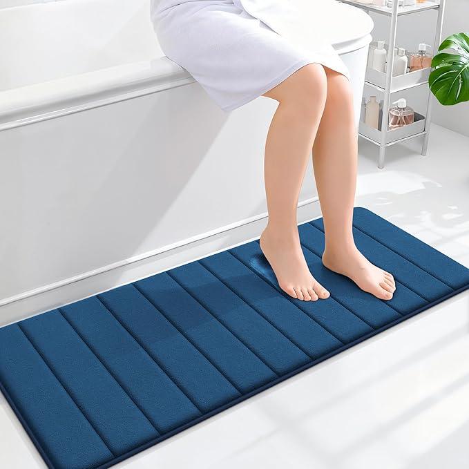 OLANLY Memory Foam Long Bathroom Rugs Runner 47x17, Super Soft Absorbent Bath Mat, Quick Dry, Machine Washable Shower Floor Rugs, Bathmat Carpet, Bathroom Home Decor Accessories, Navy Blue - ModernBath