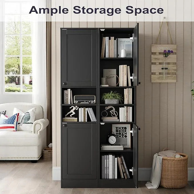 67" Tall Bathroom Cabinet with 2 Doors, Narrow Freestanding Floor Cabinet, Slim Storage Unit with Adjustable Shelves for Bathroom, Living Room, Entryway, Kitchen, Black - ModernBath
