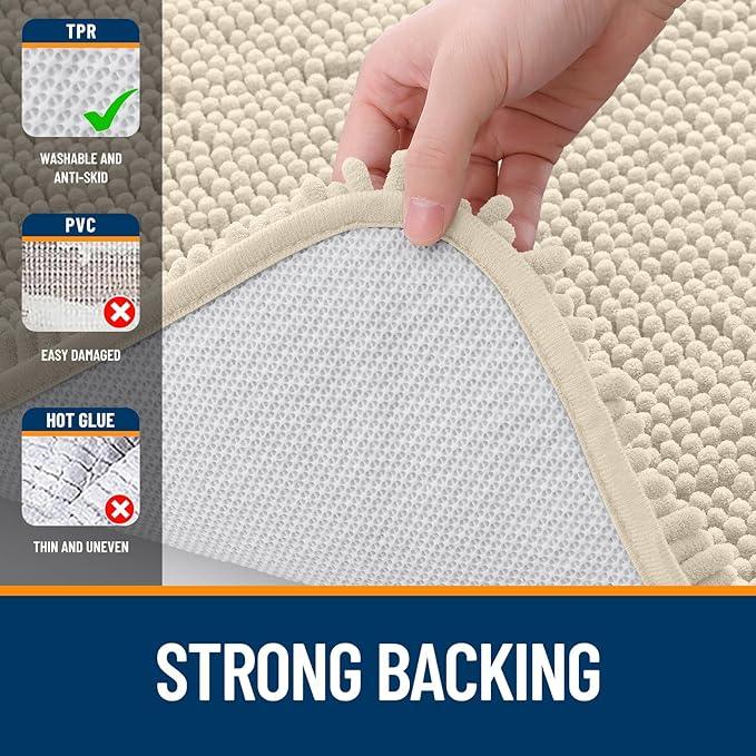 OLANLY Bathroom Rugs 30x20, Extra Soft Absorbent Chenille Bath Rugs, Rubber Backing Quick Dry, Machine Washable Bath Mats for Bathroom Floor, Tub and Shower, Home Decor Accessories, Sand - ModernBath