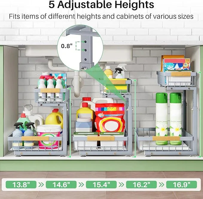 Kitstorack Under Sink Organizer, 2 Packs 2 Tier Under Sink Organizers and Storage, Slide out Pull out Cabinet Organizer Shelf, Metal Sliding Drawer for Kitchen Bathroom Pantry Closet Rack(Grey) - ModernBath