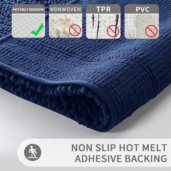 Yimobra Toilet Rugs U Shaped Washable 24 x 20, Non Slip and Super Absorbent Toilet Mat, Quick Dry, Ultra Luxury Microfiber Chenille Plush Fluffy Contour Bath Rugs for Toilet Base, Navy Blue - ModernBath