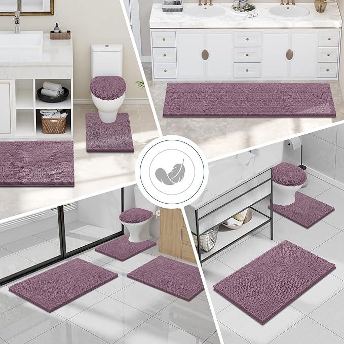 Smiry Luxury Chenille Bathroom Rugs 36x24, Extra Soft and Absorbent Shaggy Bath Mat, Machine Washable, Non-Slip Plush Carpet Runner for Tub, Shower, and Floor, Home Decor Accessories, Deep Plum - ModernBath