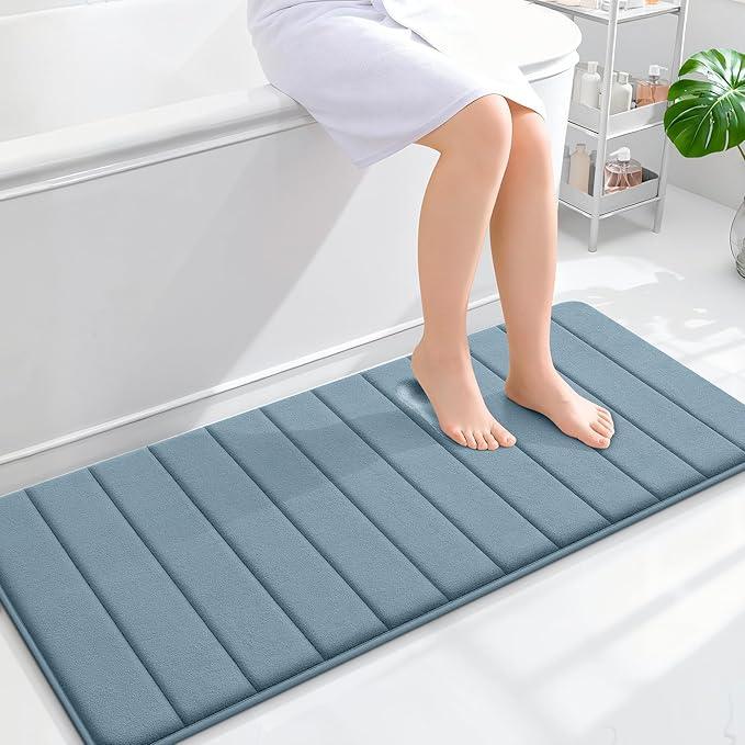 OLANLY Memory Foam Long Bathroom Rugs Runner 47x20, Super Soft Absorbent Bath Mat, Quick Dry, Machine Washable Shower Floor Rugs, Bathmat Carpet, Bathroom Home Decor Accessories, Airy Blue - ModernBath