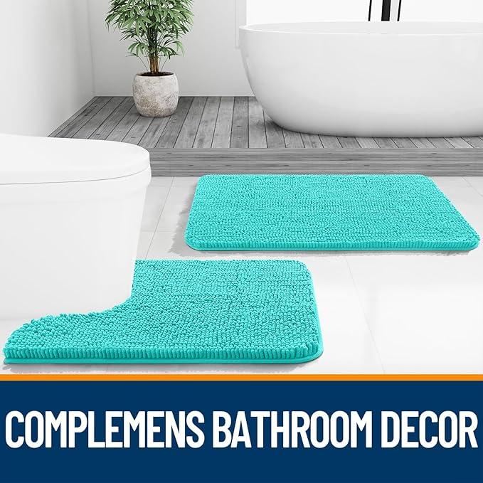OLANLY Bathroom Rugs 47x24, Extra Soft Absorbent Chenille Bath Rugs, Rubber Backing Quick Dry, Machine Washable Bath Mats for Bathroom Floor, Tub and Shower, Home Decor Accessories, Teal - ModernBath