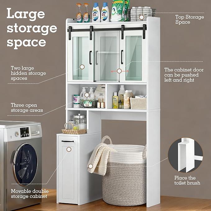 Extendable Rolling Drawer-Style Toilet Storage Cabinet. Conveniently Mobile. Sliding Storage Doors. Adjustable Shelving. Compact Bathroom Storage. Toilet Paper Holder. Bathroom, Toilet, Laundry Room - ModernBath